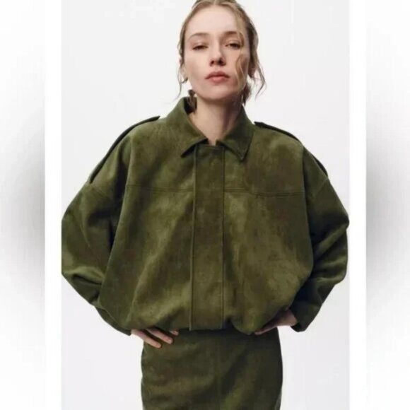 ZARA FAUX SUEDE BOMBER JACKET - Picture 2 of 8